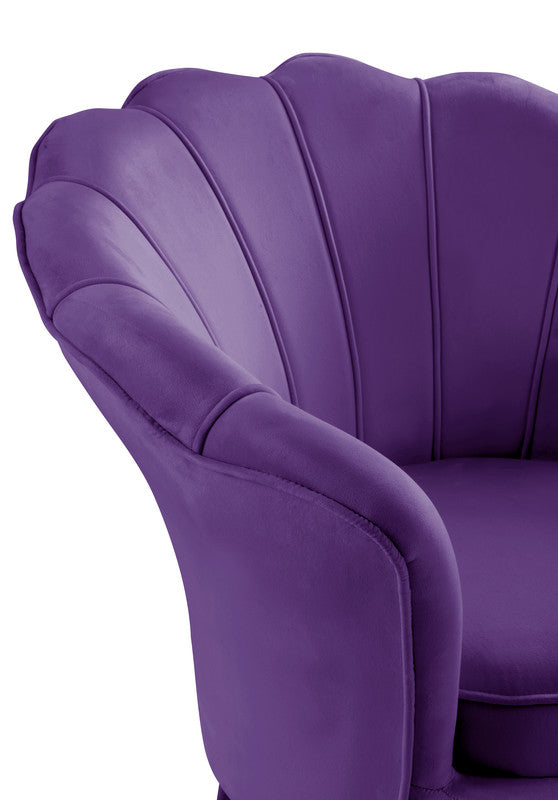 Angelina Purple Velvet Scalloped Back Barrel Accent Chair with Metal Legs