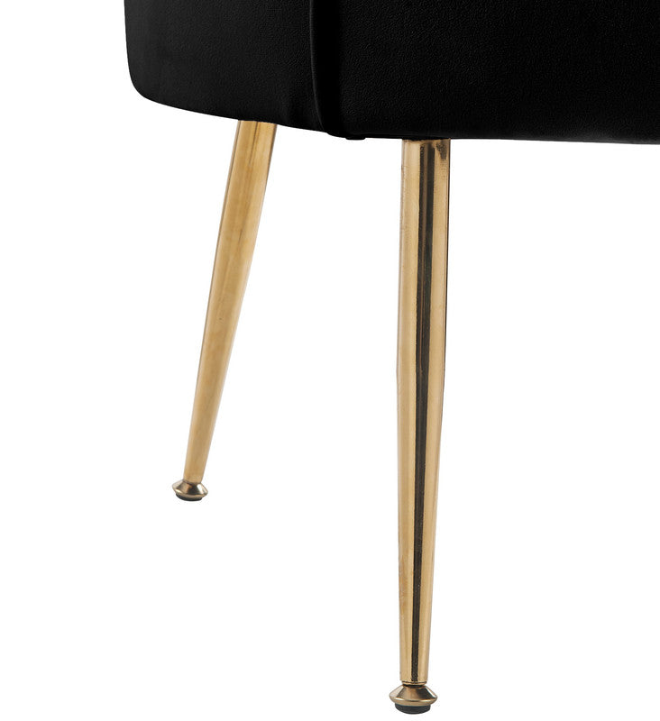 Angelina Black Velvet Scalloped Back Barrel Accent Chair with Metal Legs