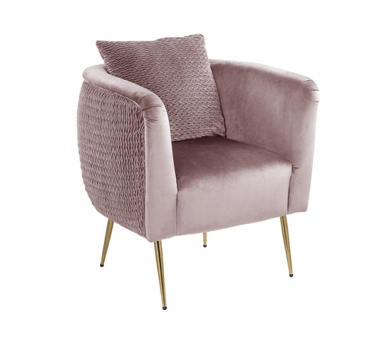 Lilola Home Natalie Blush Pink Velvet Barrel Accent Chair with Metal Legs