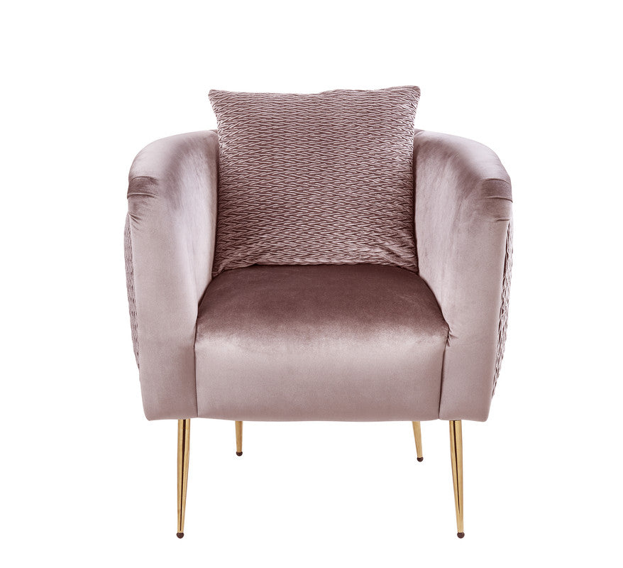 Lilola Home Natalie Blush Pink Velvet Barrel Accent Chair with Metal Legs