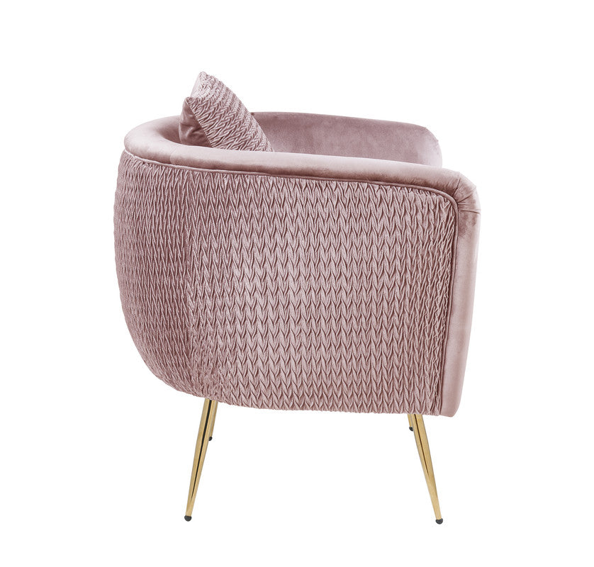 Lilola Home Natalie Blush Pink Velvet Barrel Accent Chair with Metal Legs