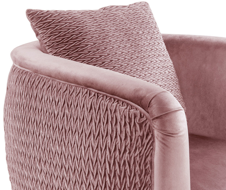 Lilola Home Natalie Blush Pink Velvet Barrel Accent Chair with Metal Legs