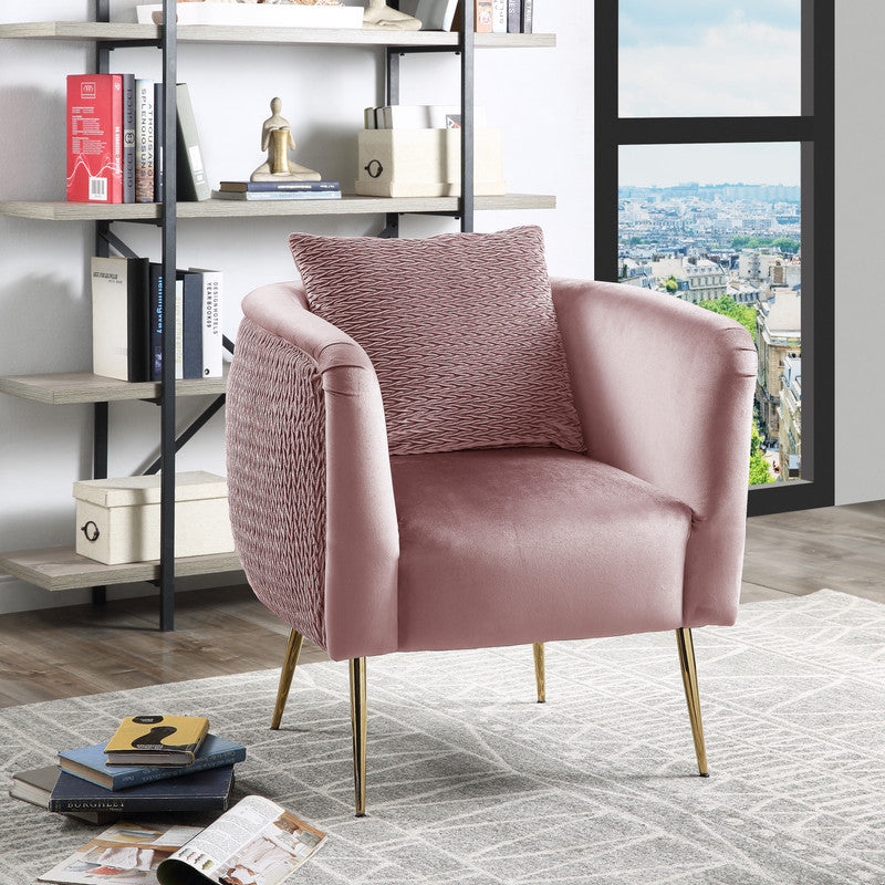 Lilola Home Natalie Blush Pink Velvet Barrel Accent Chair with Metal Legs