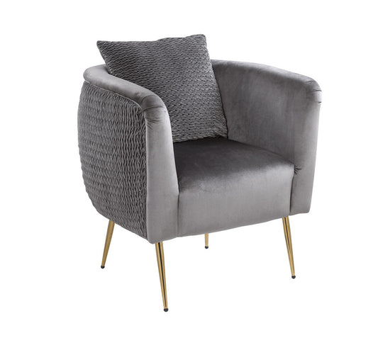 Lilola Home Natalie Gray Velvet Barrel Accent Chair with Metal Legs