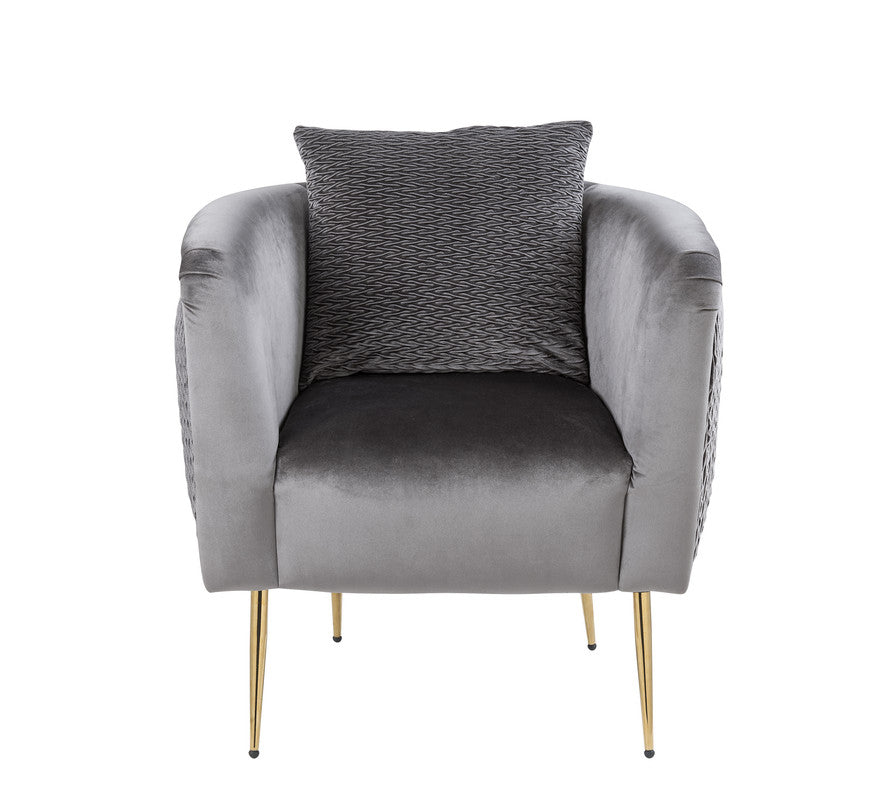 Lilola Home Natalie Gray Velvet Barrel Accent Chair with Metal Legs