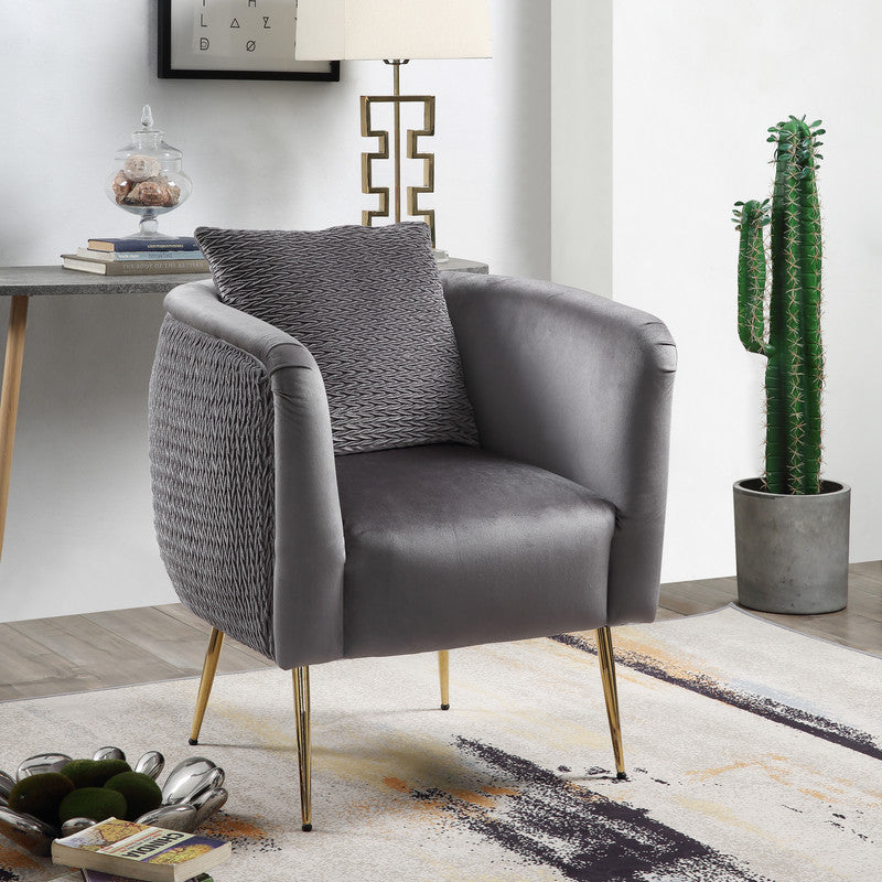 Lilola Home Natalie Gray Velvet Barrel Accent Chair with Metal Legs