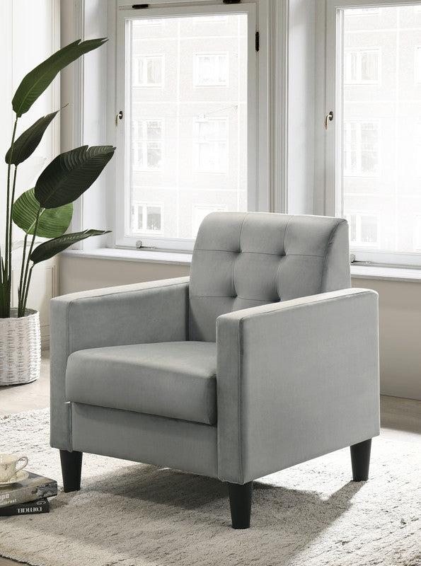 Hale Light Gray Velvet Accent Armchair with Tufting