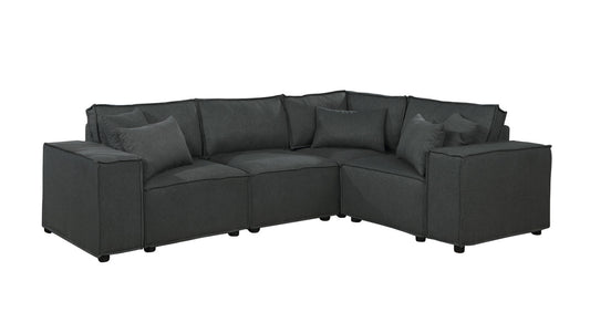 Lilola Home Melrose Modular Sectional Sofa with Ottoman in Dark Gray Linen