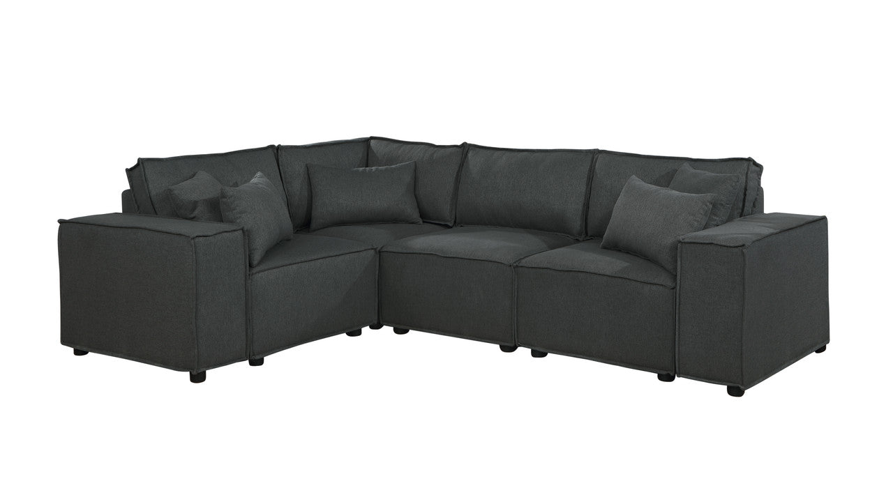 Lilola Home Melrose Modular Sectional Sofa with Ottoman in Dark Gray Linen