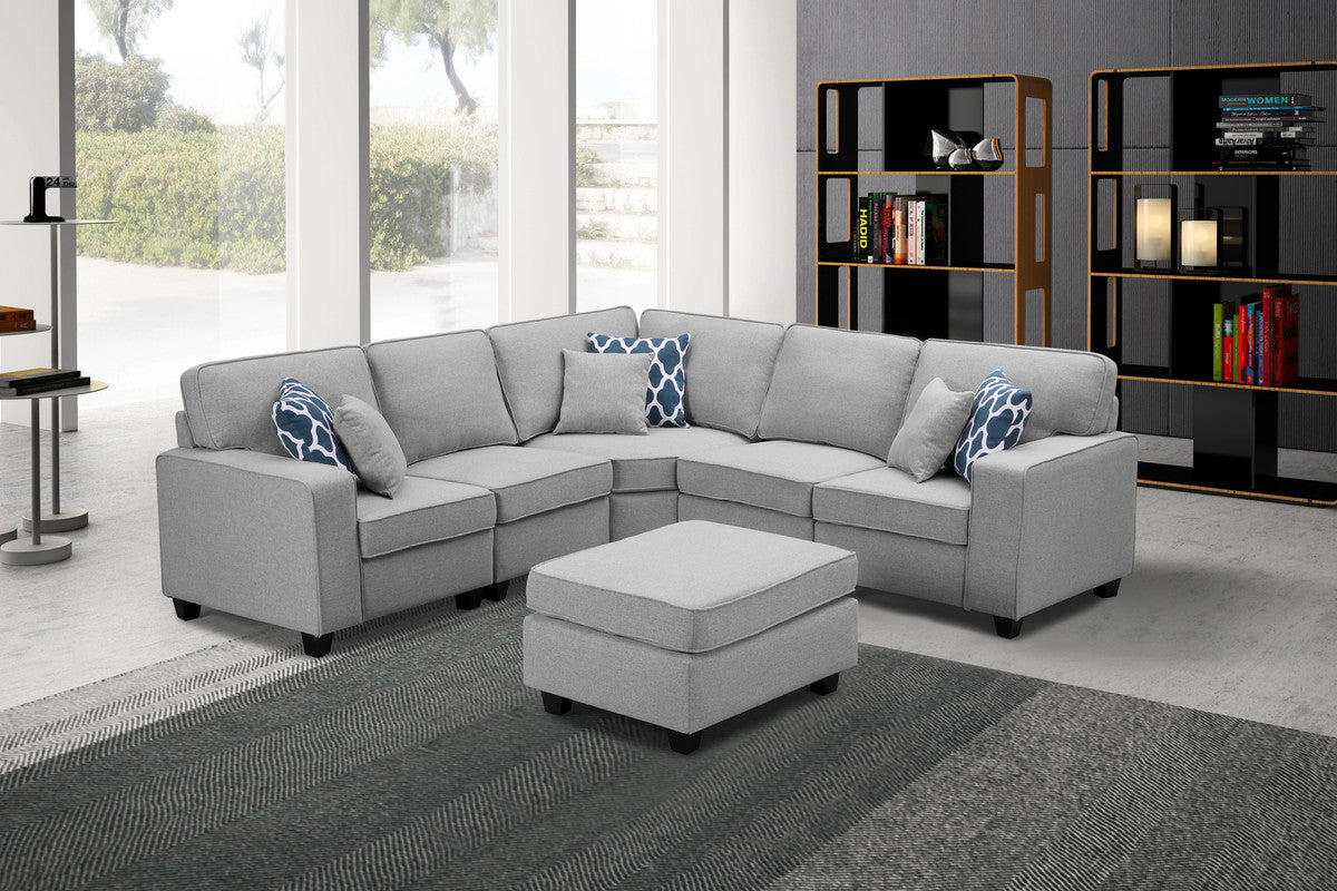 Sonoma Light Gray Linen 6Pc Modular L-Shape Sectional Sofa with Ottoman