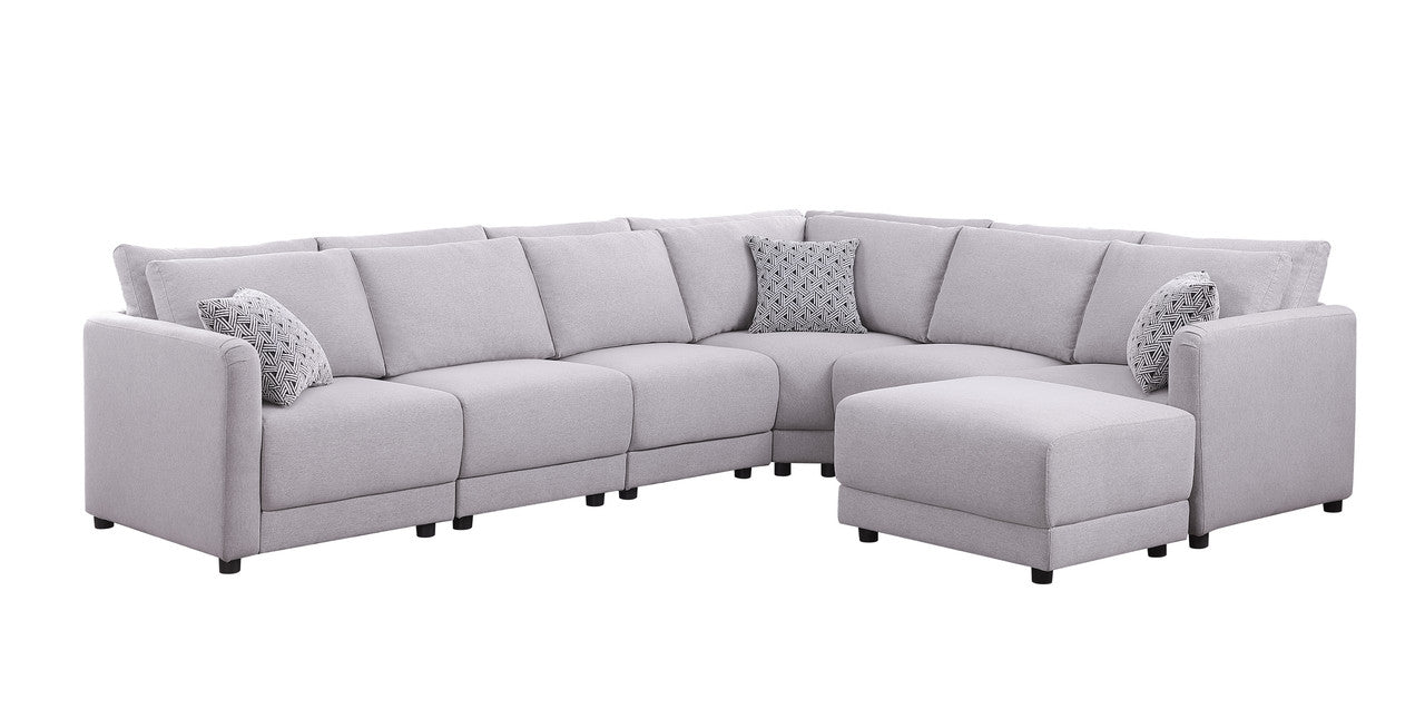 Penelope Light Gray Linen Reversible 7PC Modular Sectional, Ottoman, 89126-1B