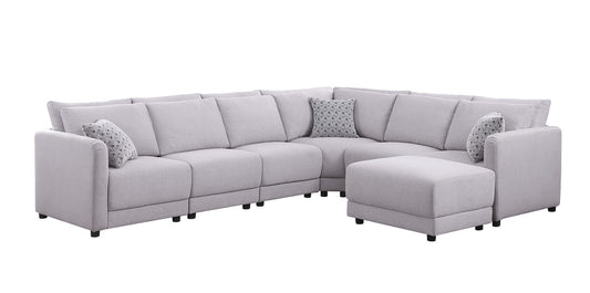 Penelope Light Gray Linen Reversible 7PC Modular Sectional, Ottoman, 89126-1B