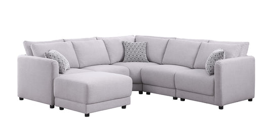 Penelope Light Gray Linen Reversible L-Shape Sectional Sofa, Ottoman, 89126-11A