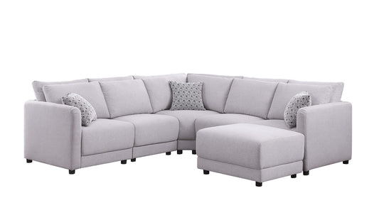 Penelope Light Gray Linen Reversible L-Shape Sectional Sofa, Ottoman, 89126-11B