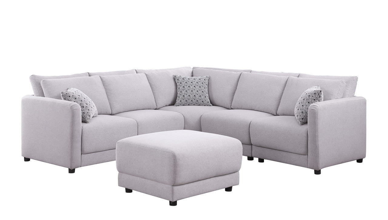Penelope Light Gray Linen Reversible L-Shape Sectional Sofa, Ottoman, 89126-11B