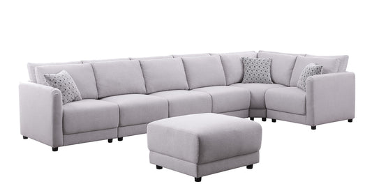 Penelope Light Gray Linen Reversible 7PC Modular Sectional, Ottoman, 89126-2