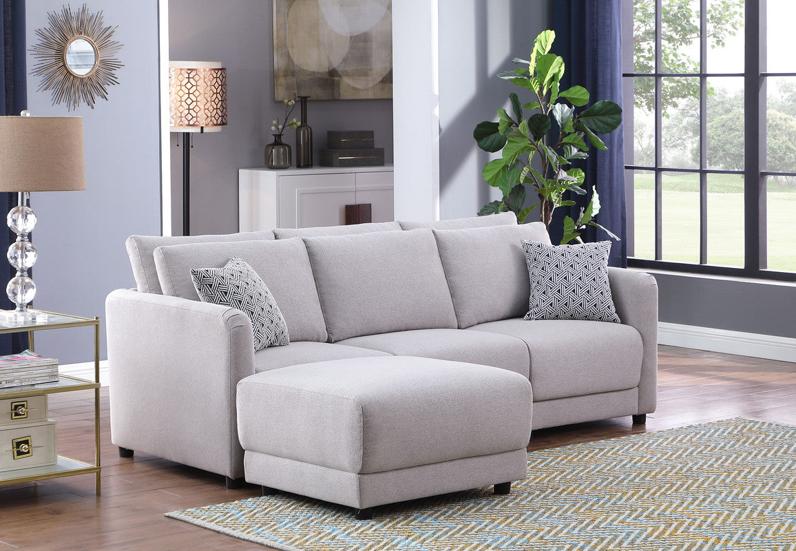 Penelope Light Gray Linen Fabric Sofa with Ottoman and Pillows, 89126-5A