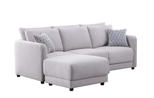 Penelope Light Gray Linen Fabric Sofa with Ottoman and Pillows, 89126-5A