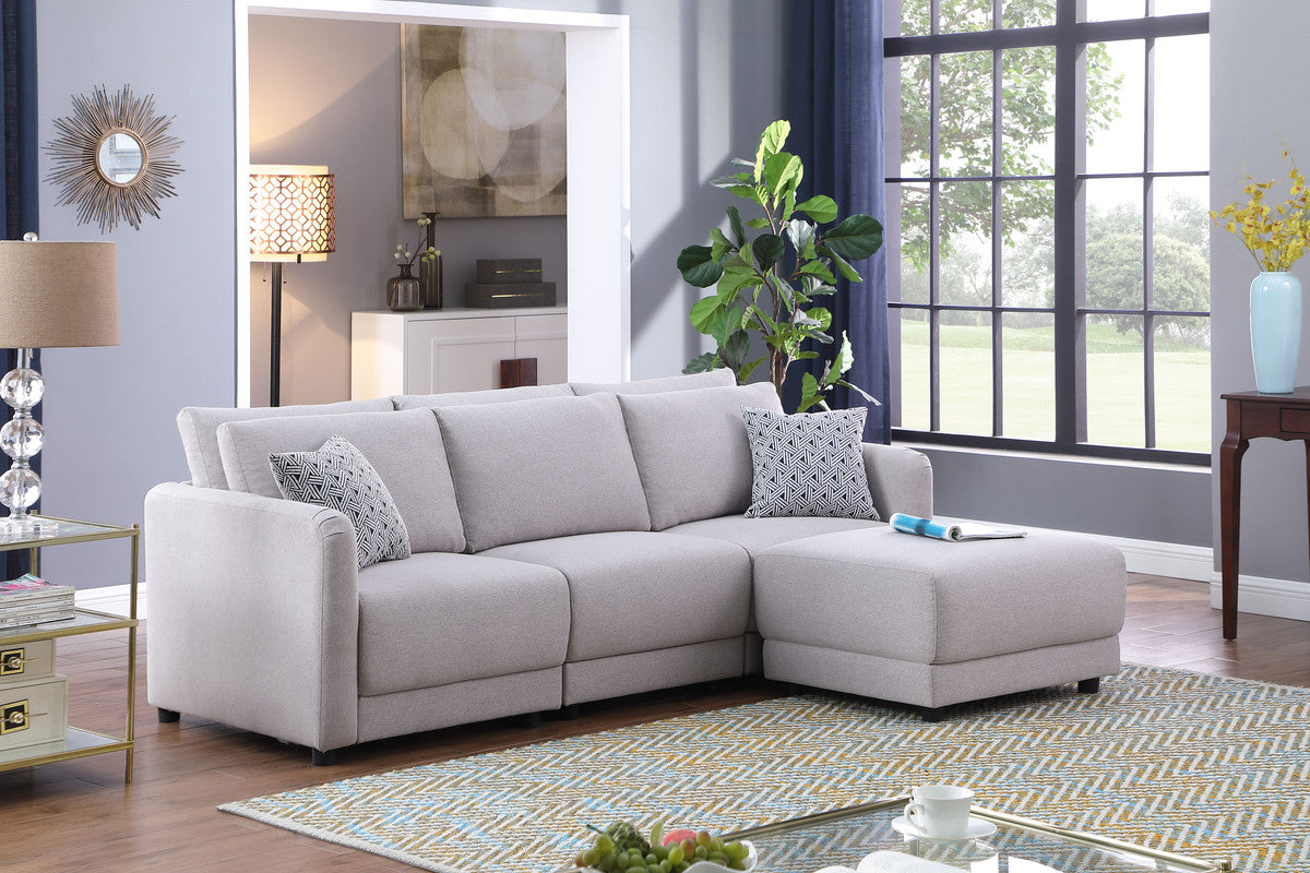 Penelope Light Gray Linen Fabric Sofa with Ottoman and Pillows, 89126-5B
