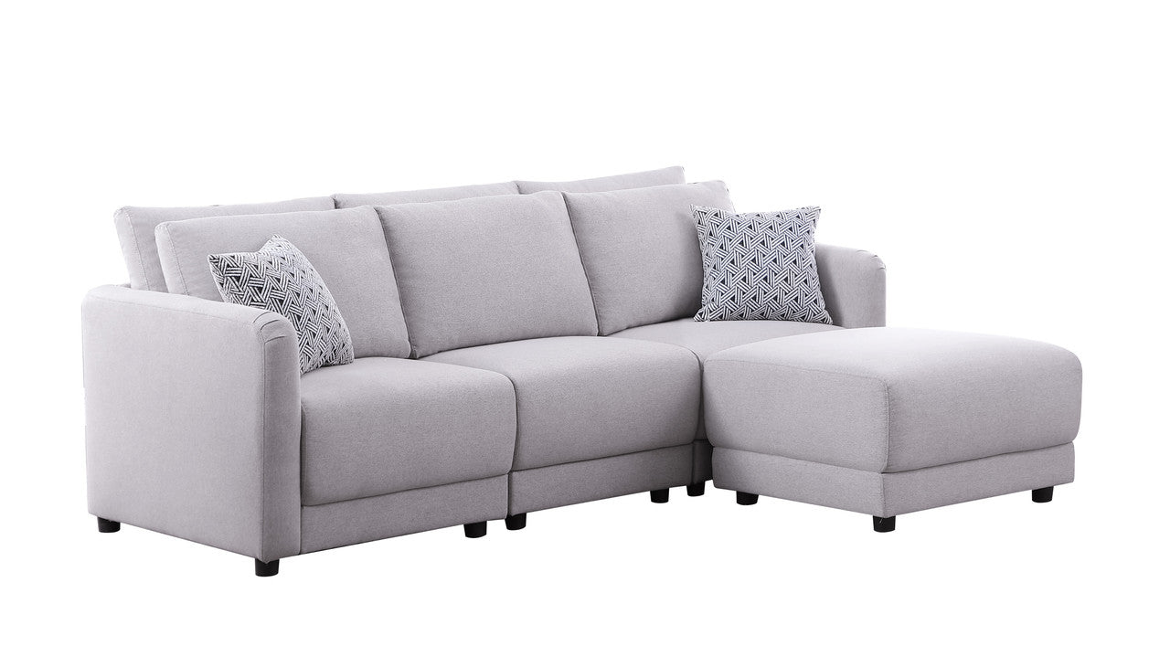 Penelope Light Gray Linen Fabric Sofa with Ottoman and Pillows, 89126-5B