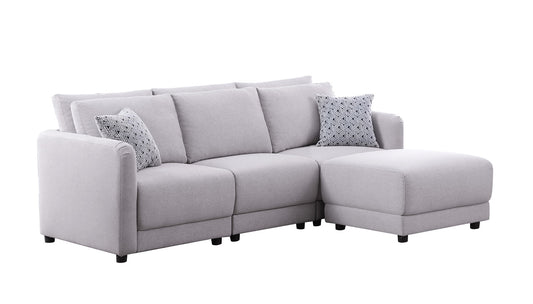 Penelope Light Gray Linen Fabric Sofa with Ottoman and Pillows, 89126-5B