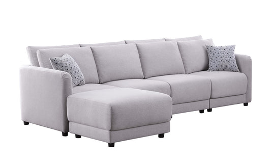 Penelope Light Gray Linen Fabric 4-Seater Sofa with Ottoman, 89126-8A