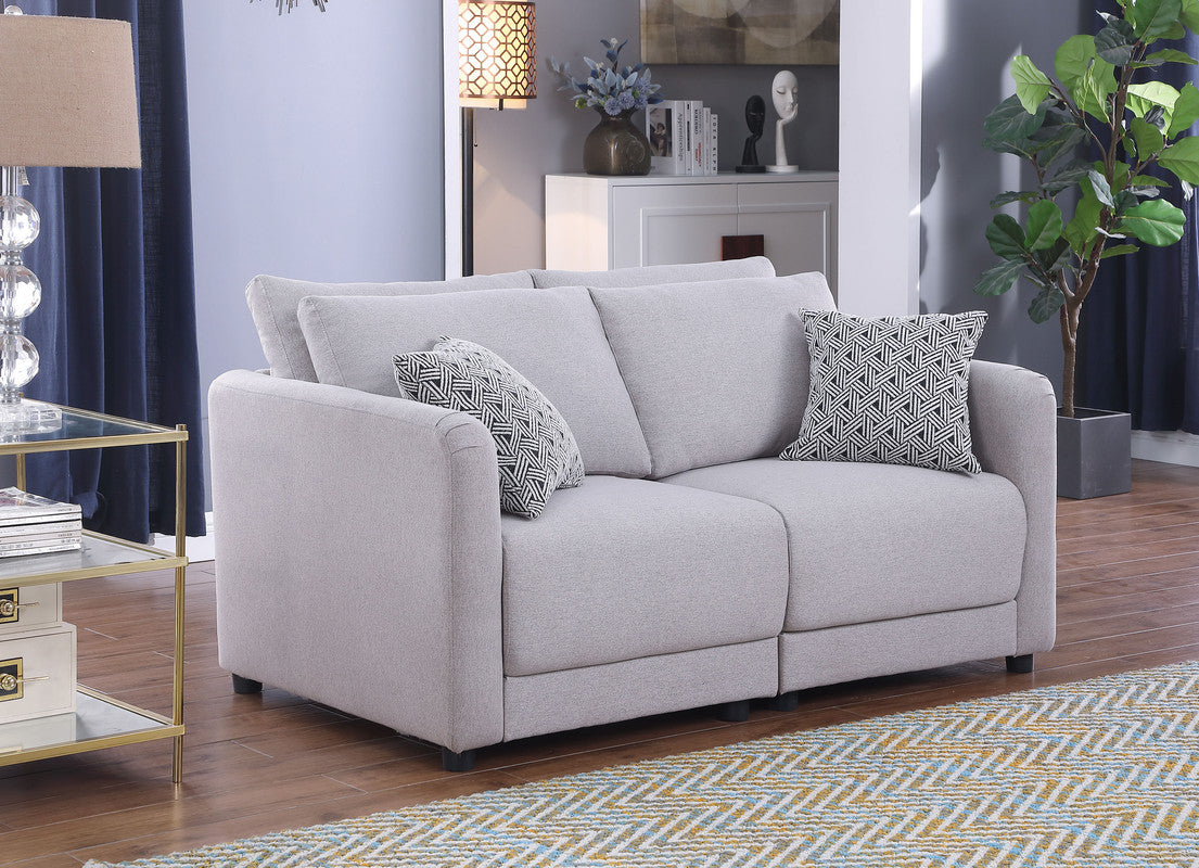 Lilola Home Penelope Light Gray Linen Fabric Loveseat with Pillows