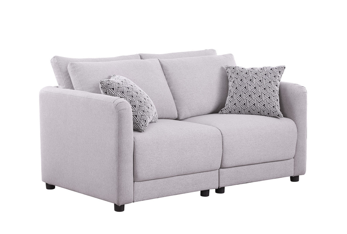 Lilola Home Penelope Light Gray Linen Fabric Loveseat with Pillows