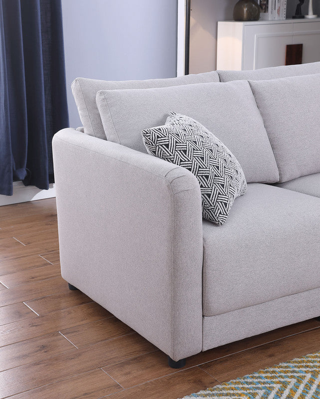 Lilola Home Penelope Light Gray Linen Fabric 4-Seater Sofa with Pillows