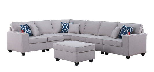 Cooper Light Gray Linen 7Pc Reversible L-Shape Sectional Sofa, Ottoman, 89131-2A