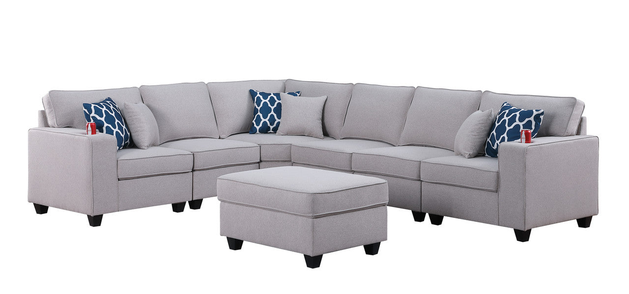 Cooper Light Gray Linen 7Pc Reversible L-Shape Sectional Sofa, Ottoman, 89131-2C