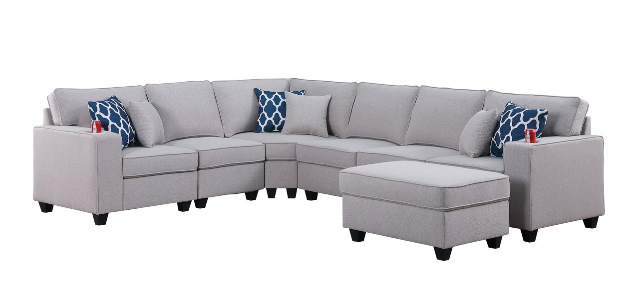 Cooper Light Gray Linen 7Pc Reversible L-Shape Sectional Sofa, Ottoman, 89131-2A