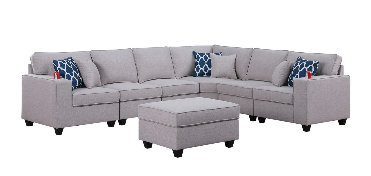 Cooper Light Gray Linen 7Pc Reversible L-Shape Sectional Sofa, Ottoman, 89131-2C