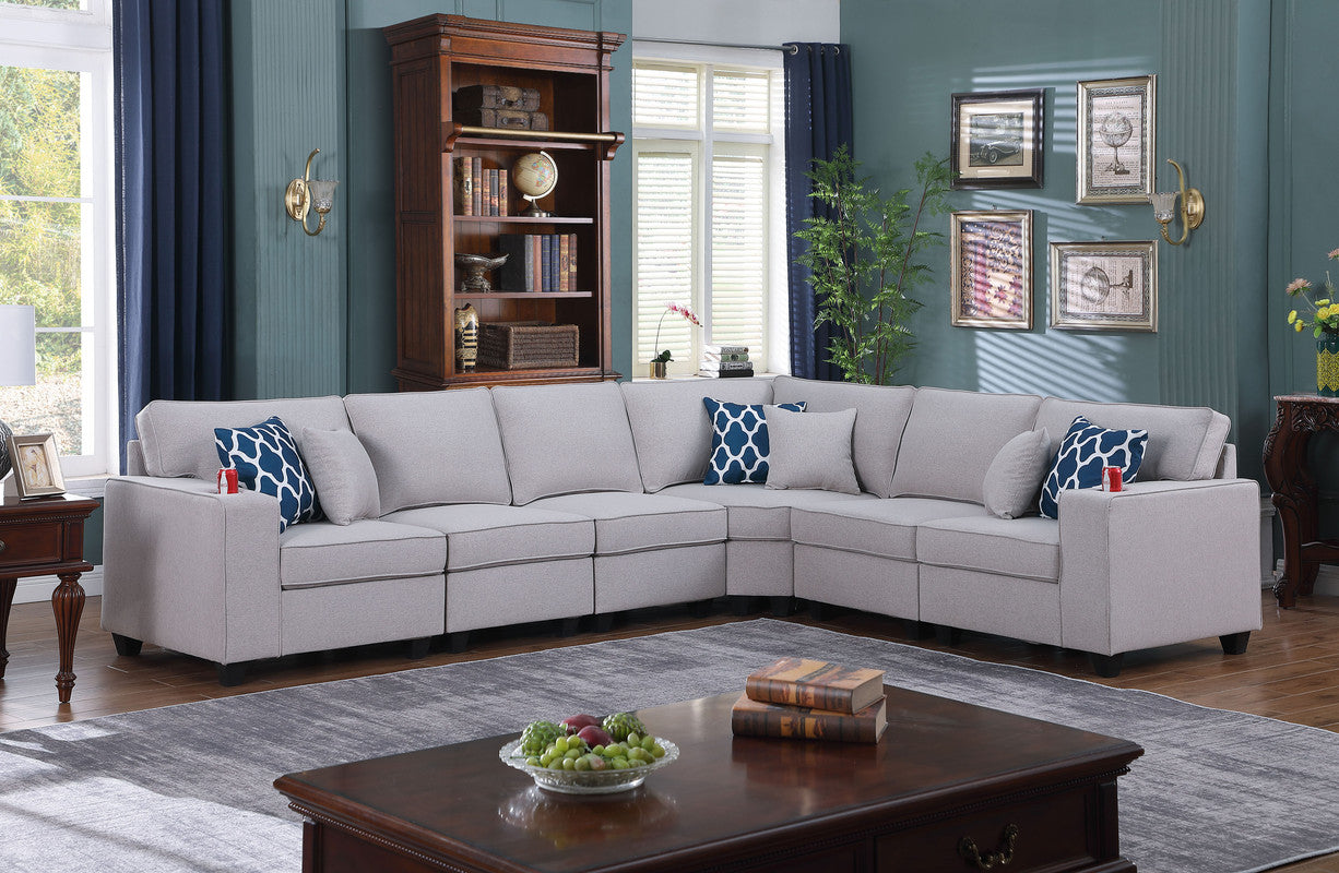 Cooper Light Gray Linen 6Pc Reversible L-Shape Sectional, Cupholder, 89131-4B