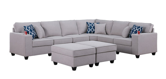 Cooper Light Gray Linen 8Pc Reversible L-Shape Sectional, Ottomans, 89131-5A