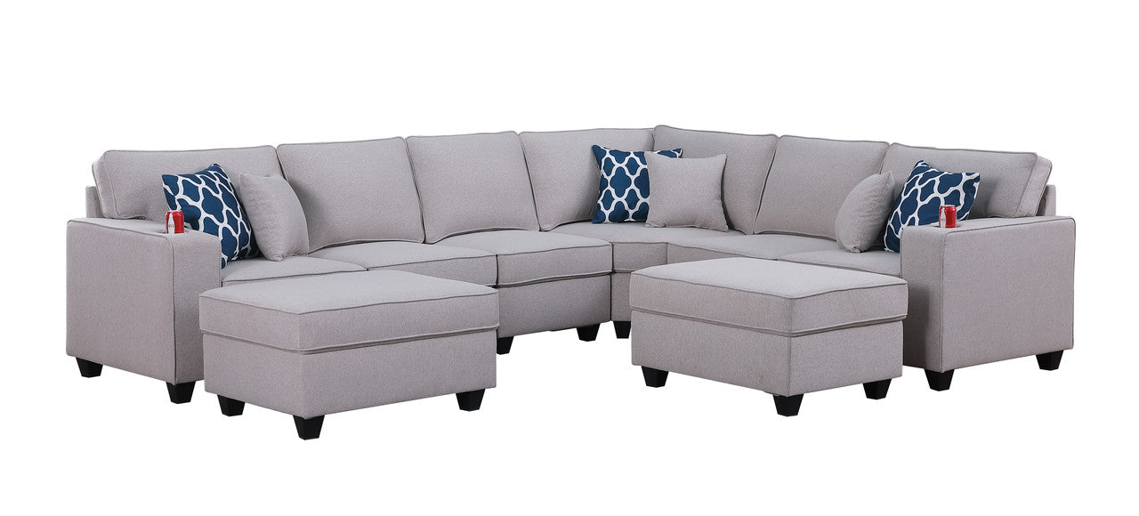 Cooper Light Gray Linen 8Pc Reversible L-Shape Sectional, Ottomans, 89131-5A