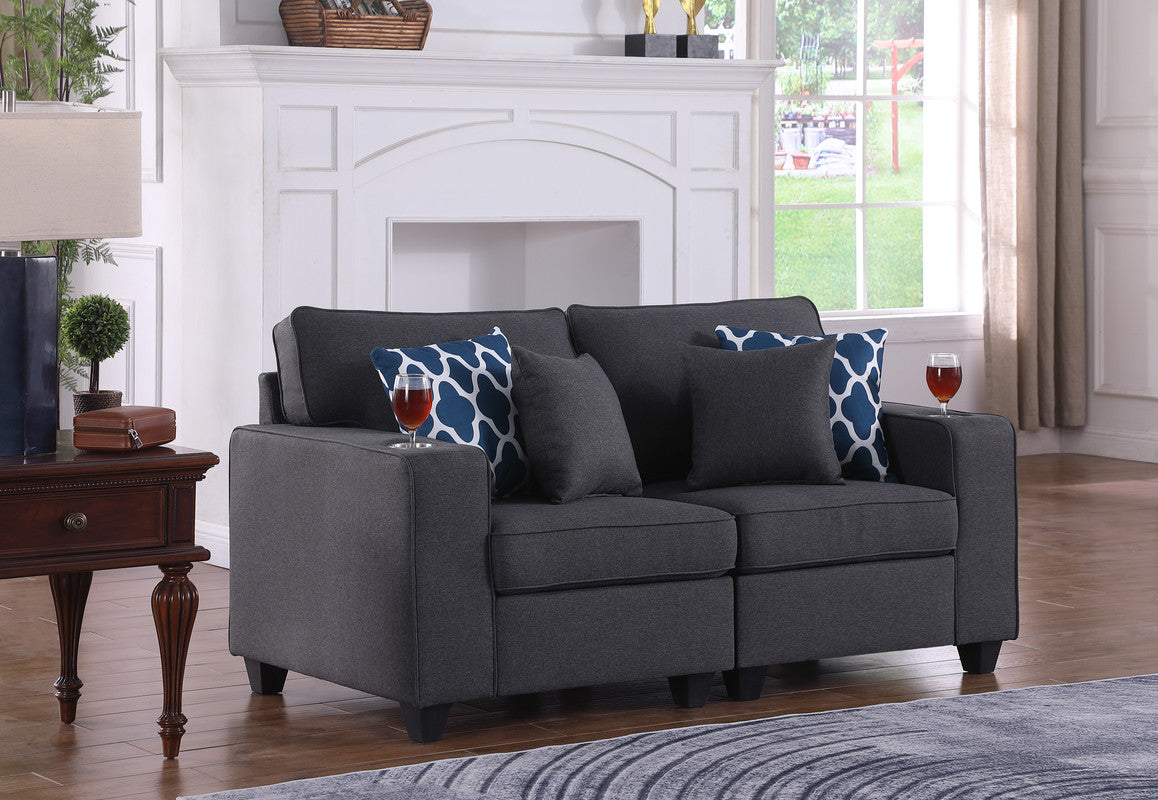 Lilola Home Cooper Dark Gray Linen Loveseat with Cupholder