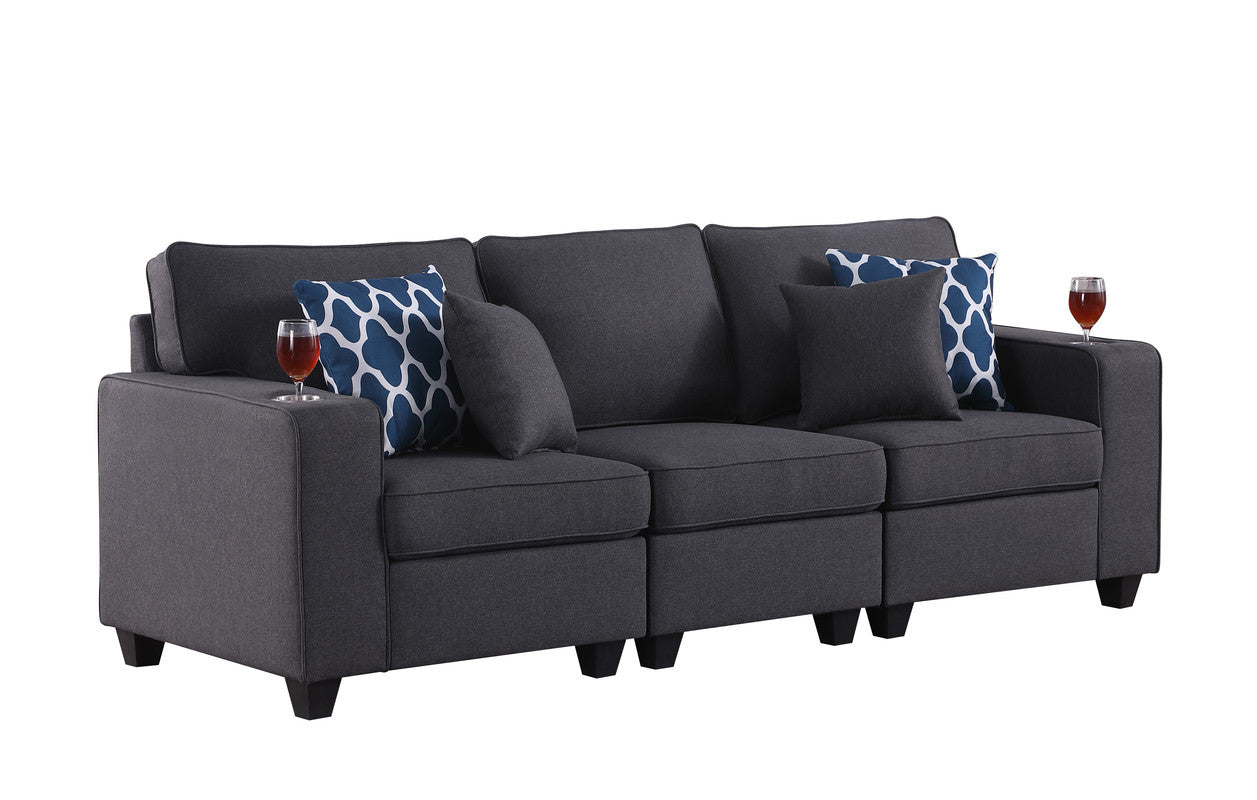 Lilola Home Cooper Dark Gray Linen Sofa with Cupholder