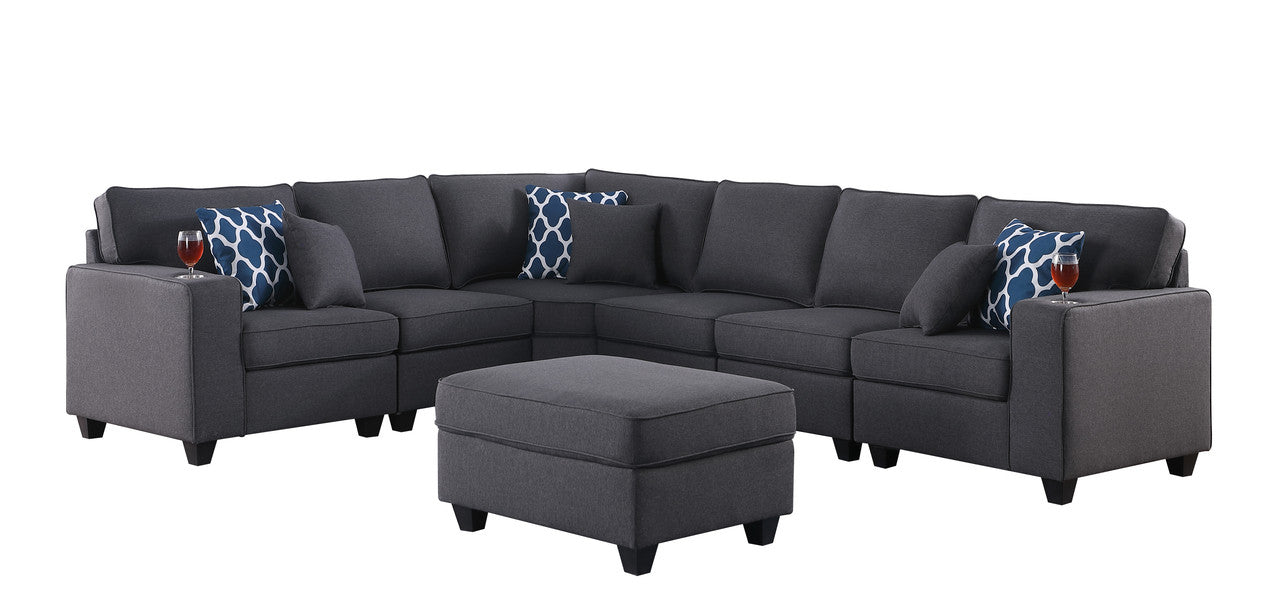 Cooper Dark Gray Linen 7Pc Reversible L-Shape Sectional with Ottoman, 89132-2A