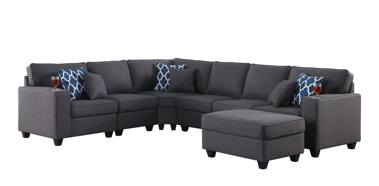 Cooper Dark Gray Linen 7Pc Reversible L-Shape Sectional with Ottoman, 89132-2A