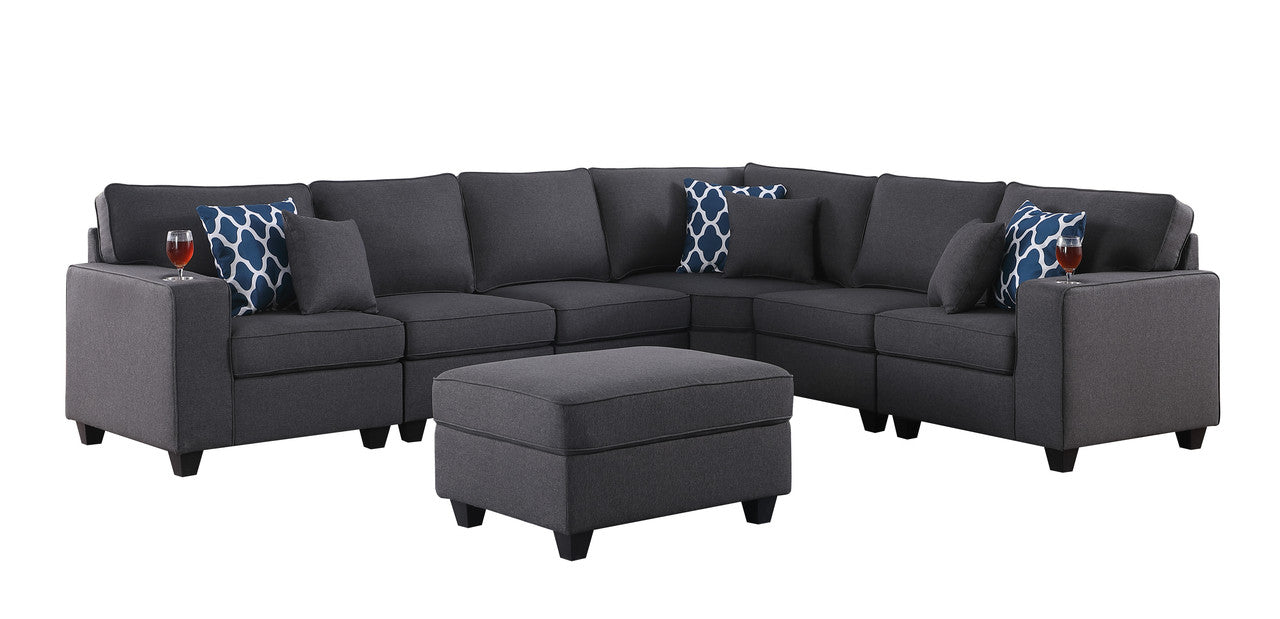 Cooper Dark Gray Linen 7Pc Reversible L-Shape Sectional with Ottoman, 89132-2A