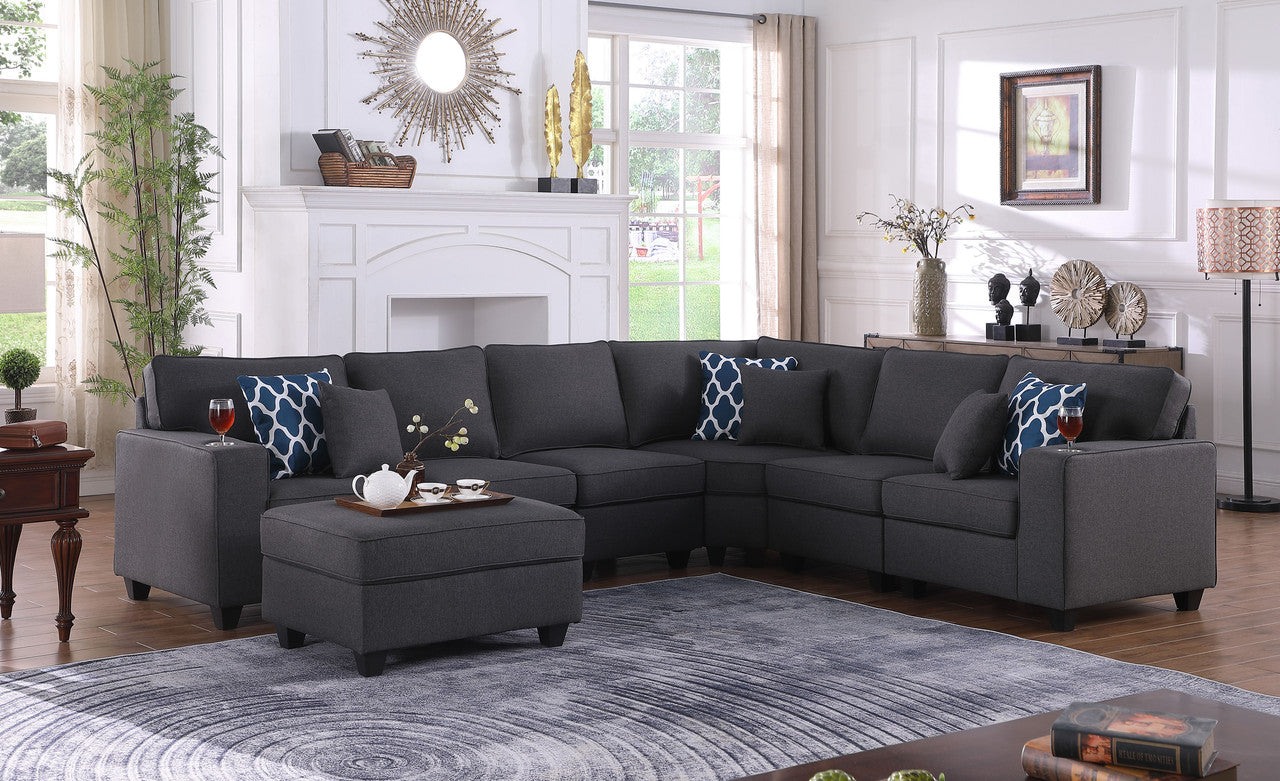 Cooper Dark Gray Linen 7Pc Reversible L-Shape Sectional with Ottoman, 89132-2D