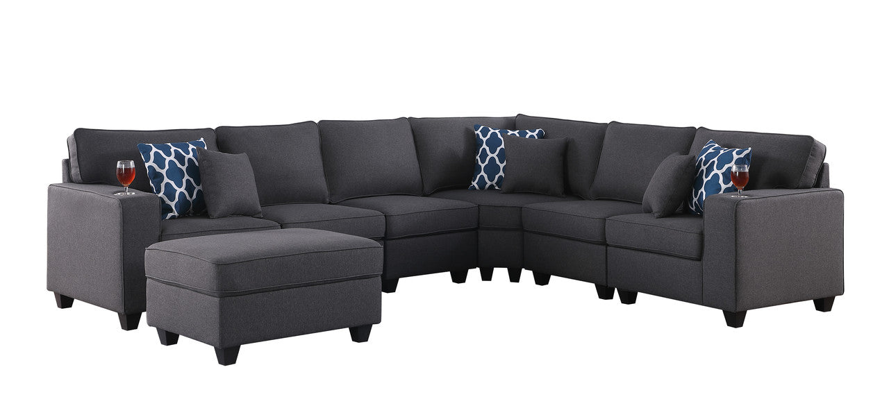 Cooper Dark Gray Linen 7Pc Reversible L-Shape Sectional with Ottoman, 89132-2A