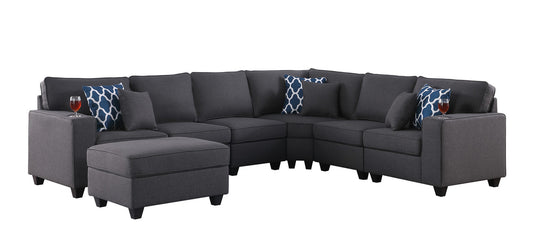 Cooper Dark Gray Linen 7Pc Reversible L-Shape Sectional with Ottoman, 89132-2D