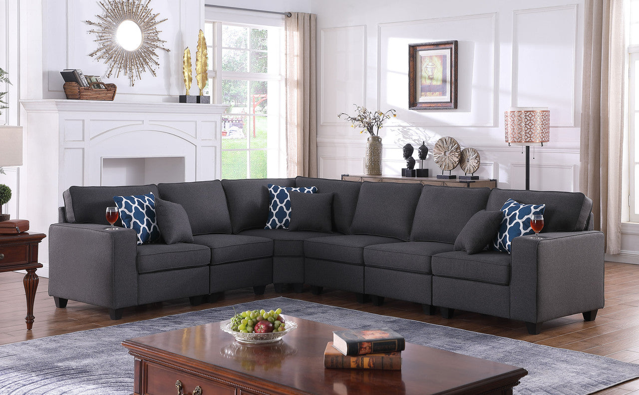 Cooper Dark Gray Linen 6Pc Reversible L-Shape Sectional, Cupholder, 89132-4A