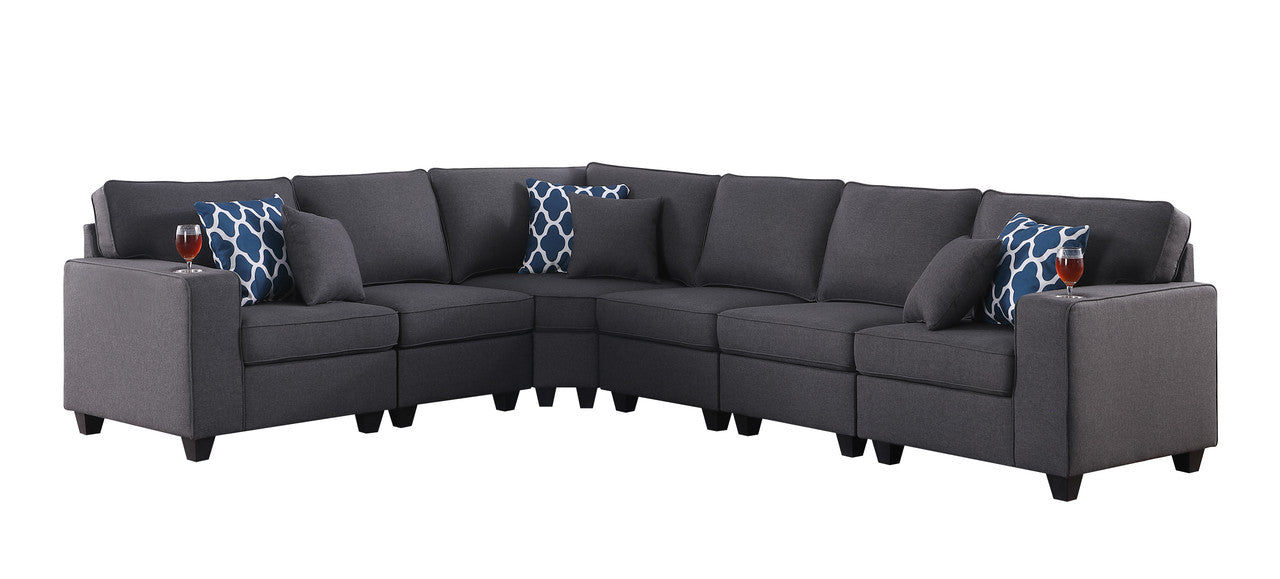 Cooper Dark Gray Linen 6Pc Reversible L-Shape Sectional, Cupholder, 89132-4A