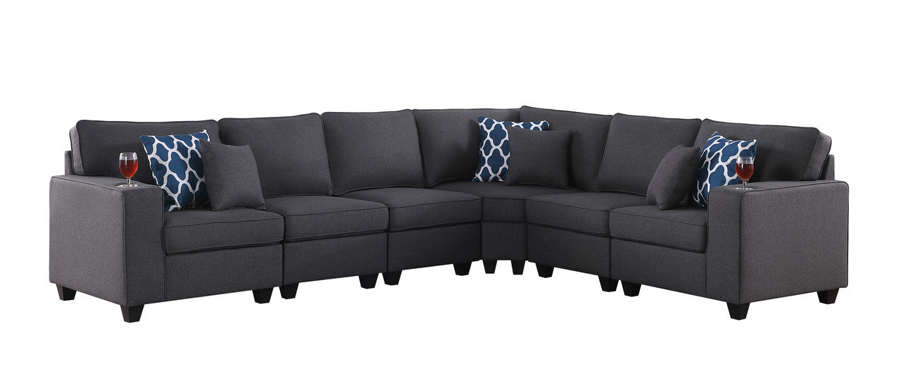 Cooper Dark Gray Linen 6Pc Reversible L-Shape Sectional, Cupholder, 89132-4A