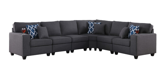 Cooper Dark Gray Linen 6Pc Reversible L-Shape Sectional, Cupholder, 89132-4B