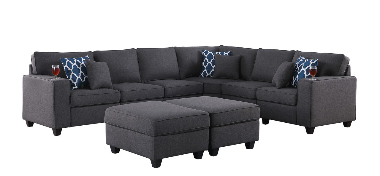 Cooper Dark Gray Linen 8Pc Reversible L-Shape Sectional Sofa, Ottomans, 89132-5A