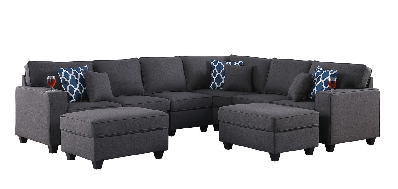 Cooper Dark Gray Linen 8Pc Reversible L-Shape Sectional Sofa, Ottomans, 89132-5A